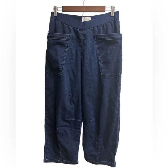 Pilcro Mid-Rise Pull-On Tapered Denim Knit Jeans Dark Wash Wide SZ S Petite - Picture 4 of 6